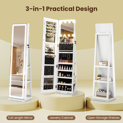 360° Swivel Freestanding Jewelry Cabinet with Lighted Full Length Mirror, White Jewelry Armoires at Gallery Canada