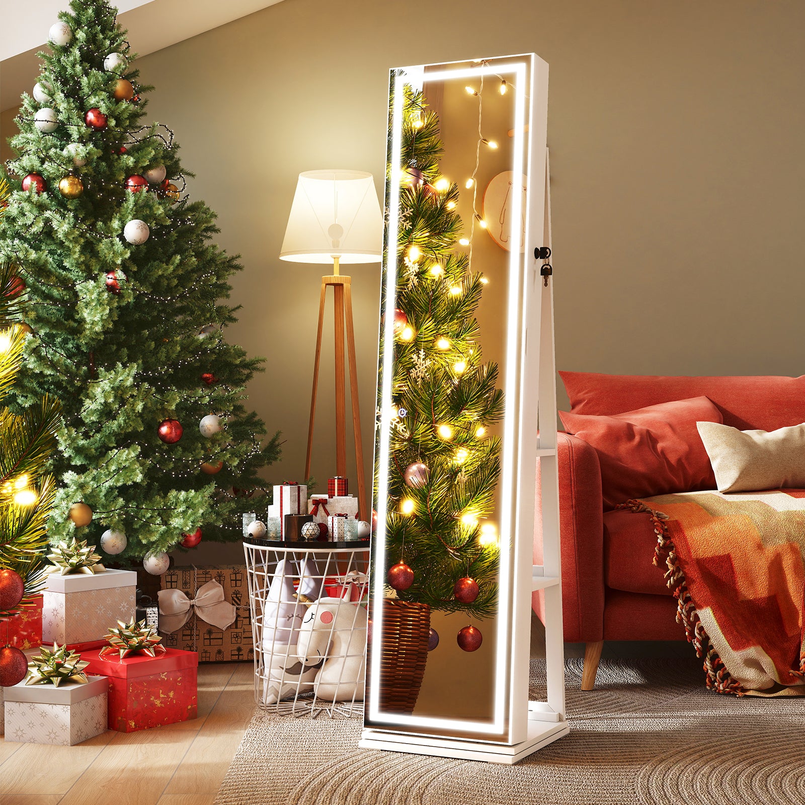 360° Swivel Jewelry Cabinet, With Lighted Full Length Mirror, White Jewelry Armoires at Gallery Canada