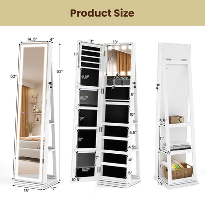 360° Swivel Jewelry Cabinet, With Lighted Full Length Mirror, White Jewelry Armoires at Gallery Canada