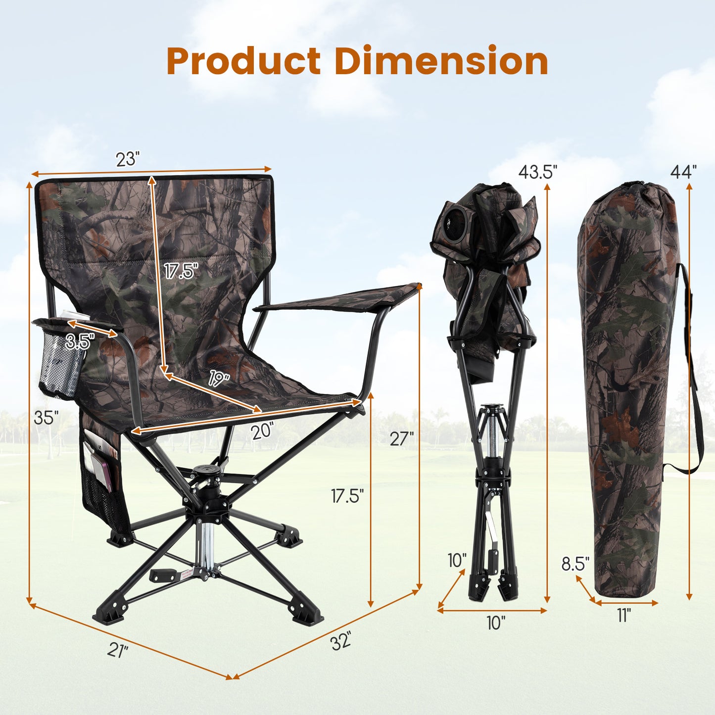 360° Swivel Hunting Chair, Portable Foldable Set of 2, Camouflage Outdoor at Gallery Canada