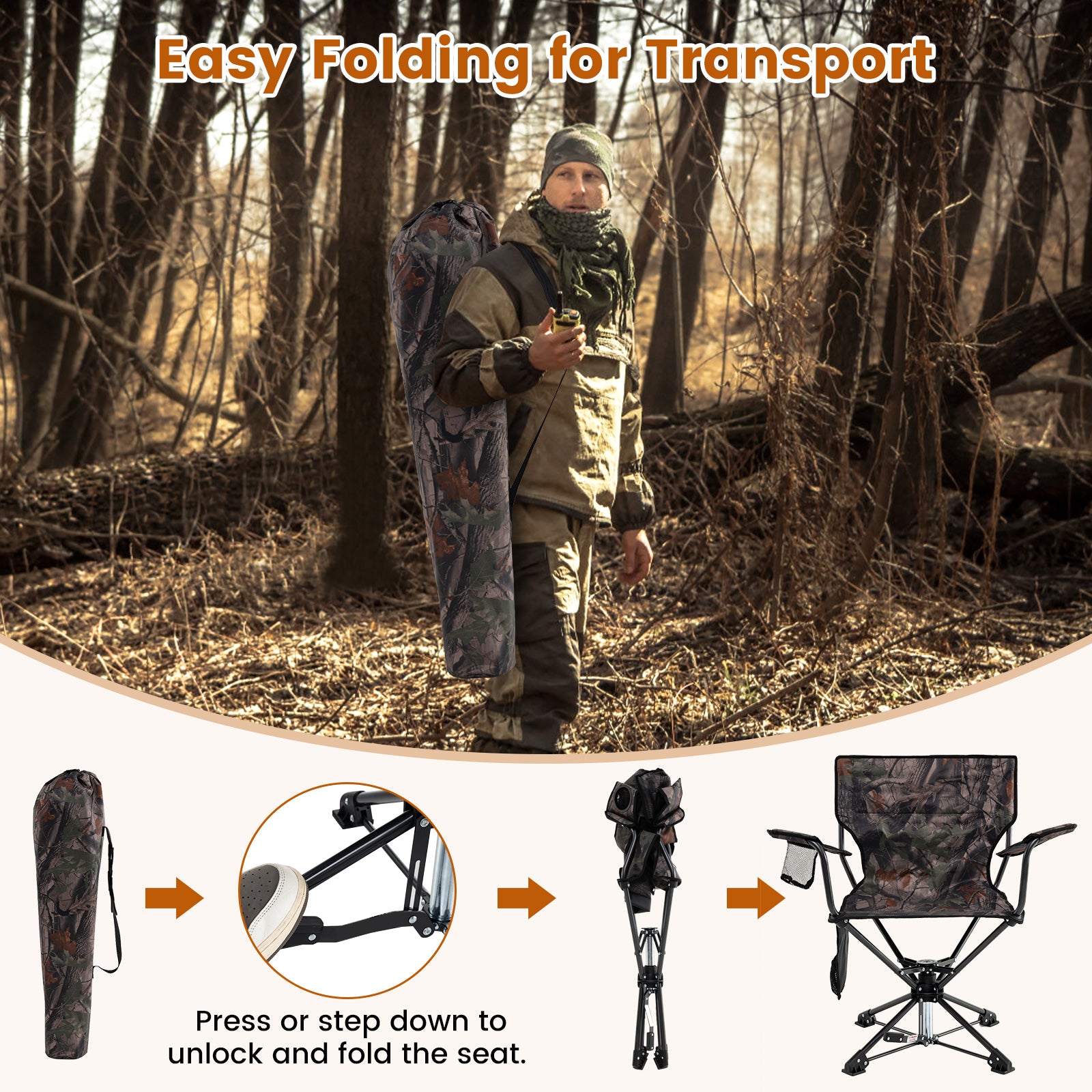 360° Swivel Hunting Chair, Portable Foldable Set of 2, Camouflage Outdoor at Gallery Canada