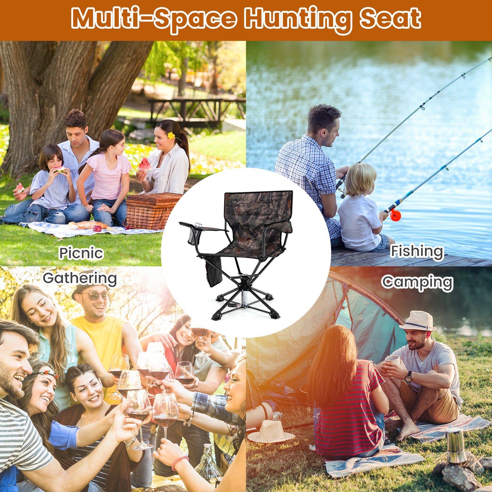 360° Swivel Hunting Chair, Portable Foldable Set of 2, Camouflage Outdoor at Gallery Canada