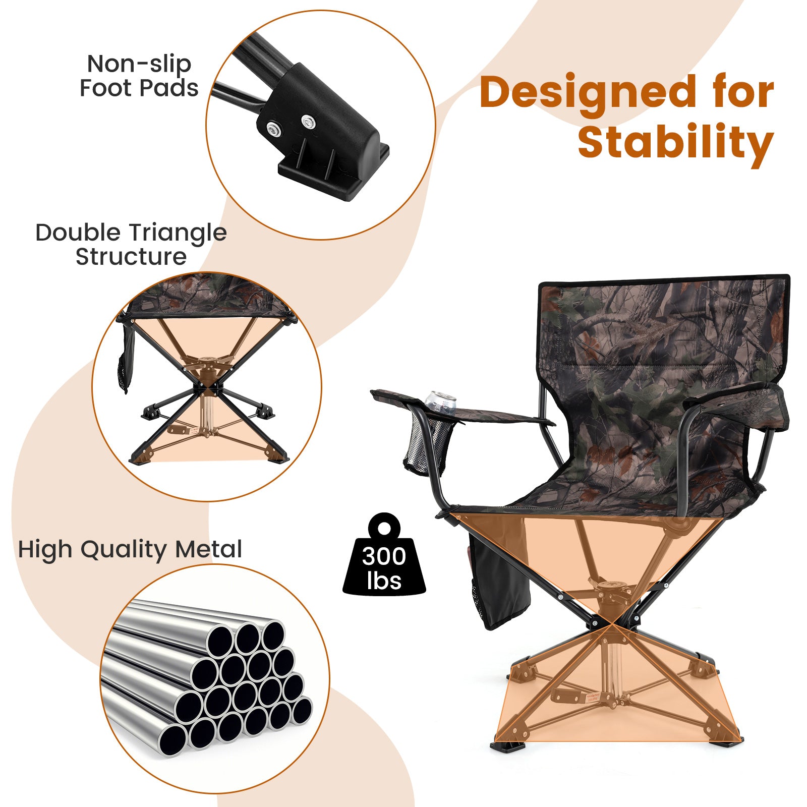 360° Swivel Hunting Chair, Portable Foldable Set of 2, Camouflage Outdoor at Gallery Canada