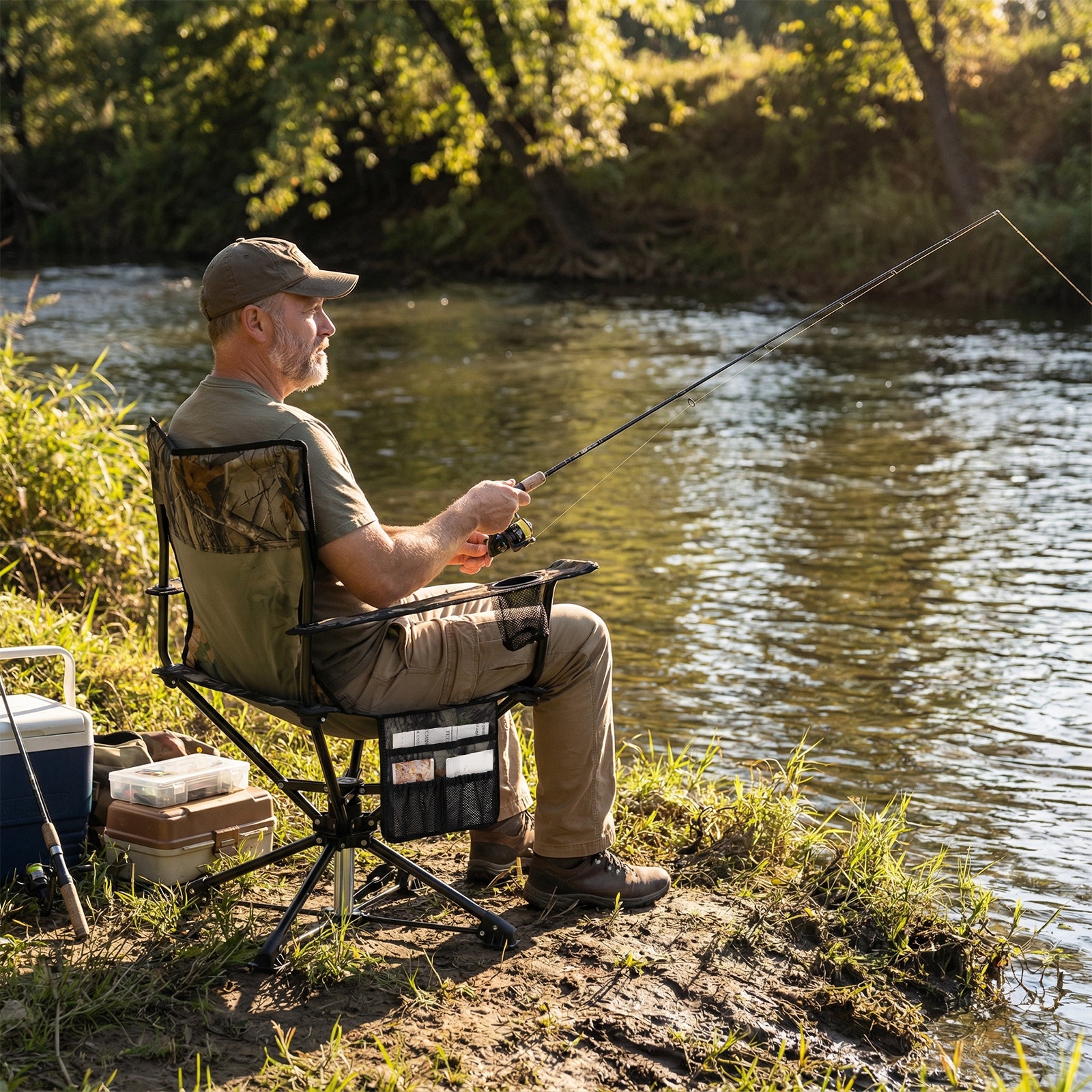 360° Swivel Hunting Chair, Foldable, Green Camping Furniture at Gallery Canada