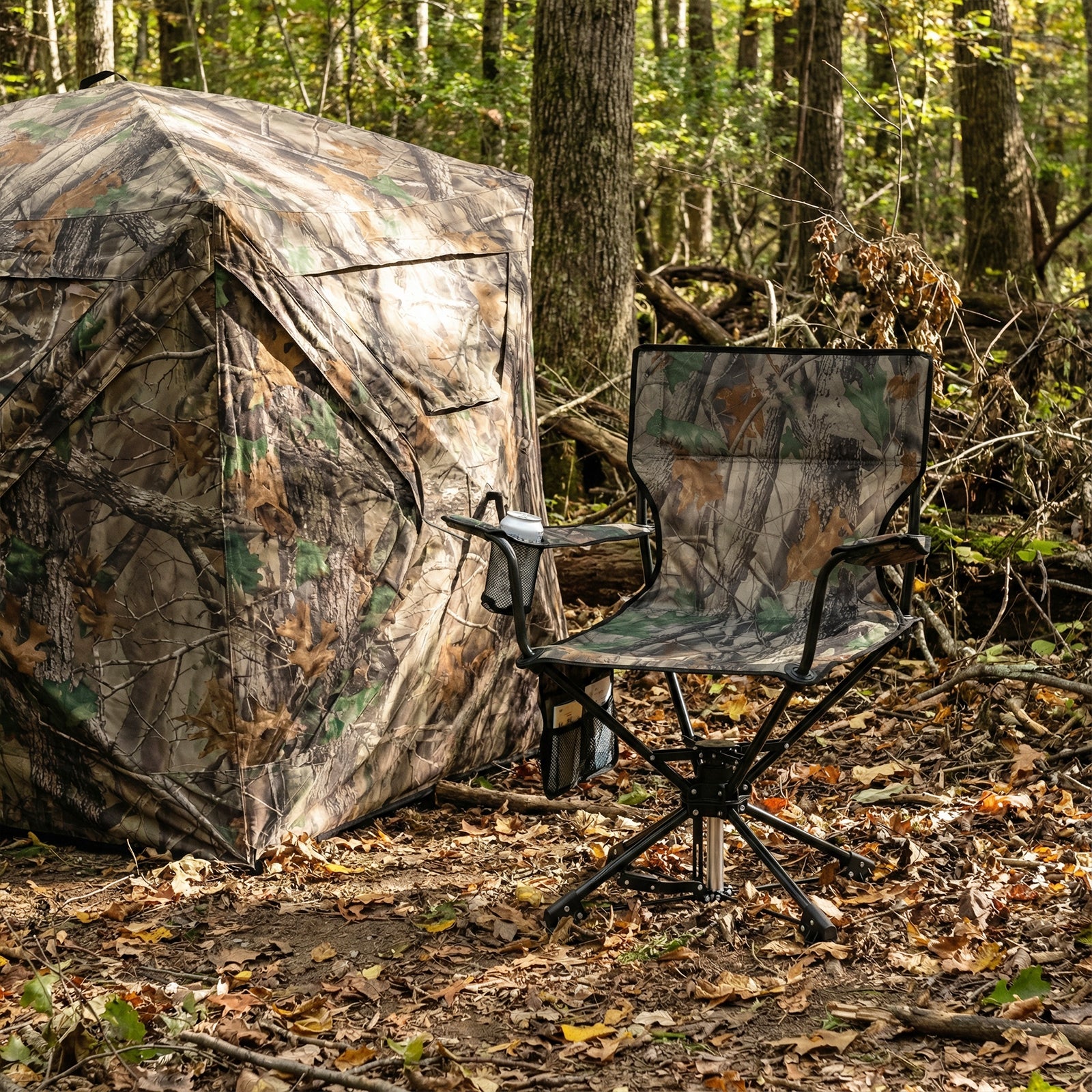 360° Swivel Hunting Chair, Foldable, Green Camping Furniture at Gallery Canada