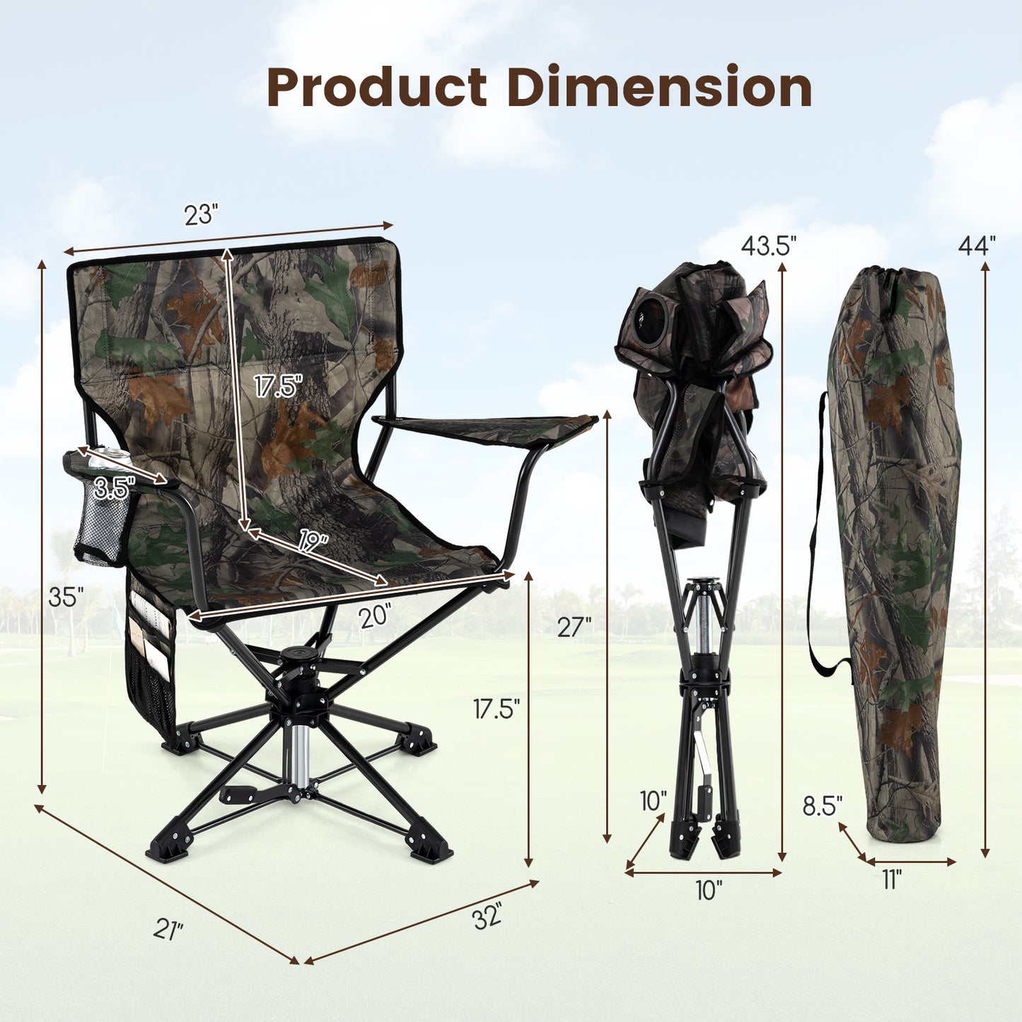 360° Swivel Hunting Chair, Foldable, Green Camping Furniture at Gallery Canada