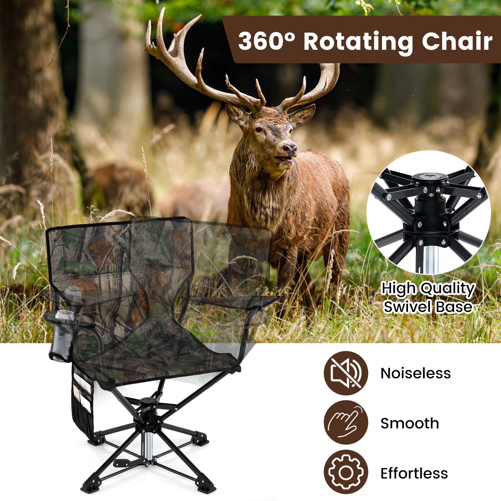 360° Swivel Hunting Chair, Foldable, Green Camping Furniture at Gallery Canada