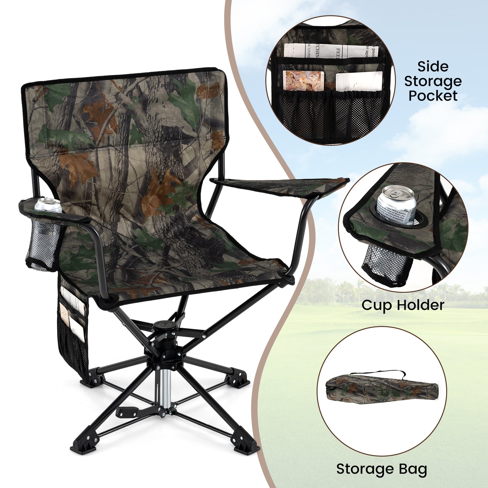 360° Swivel Hunting Chair, Foldable, Green Camping Furniture at Gallery Canada