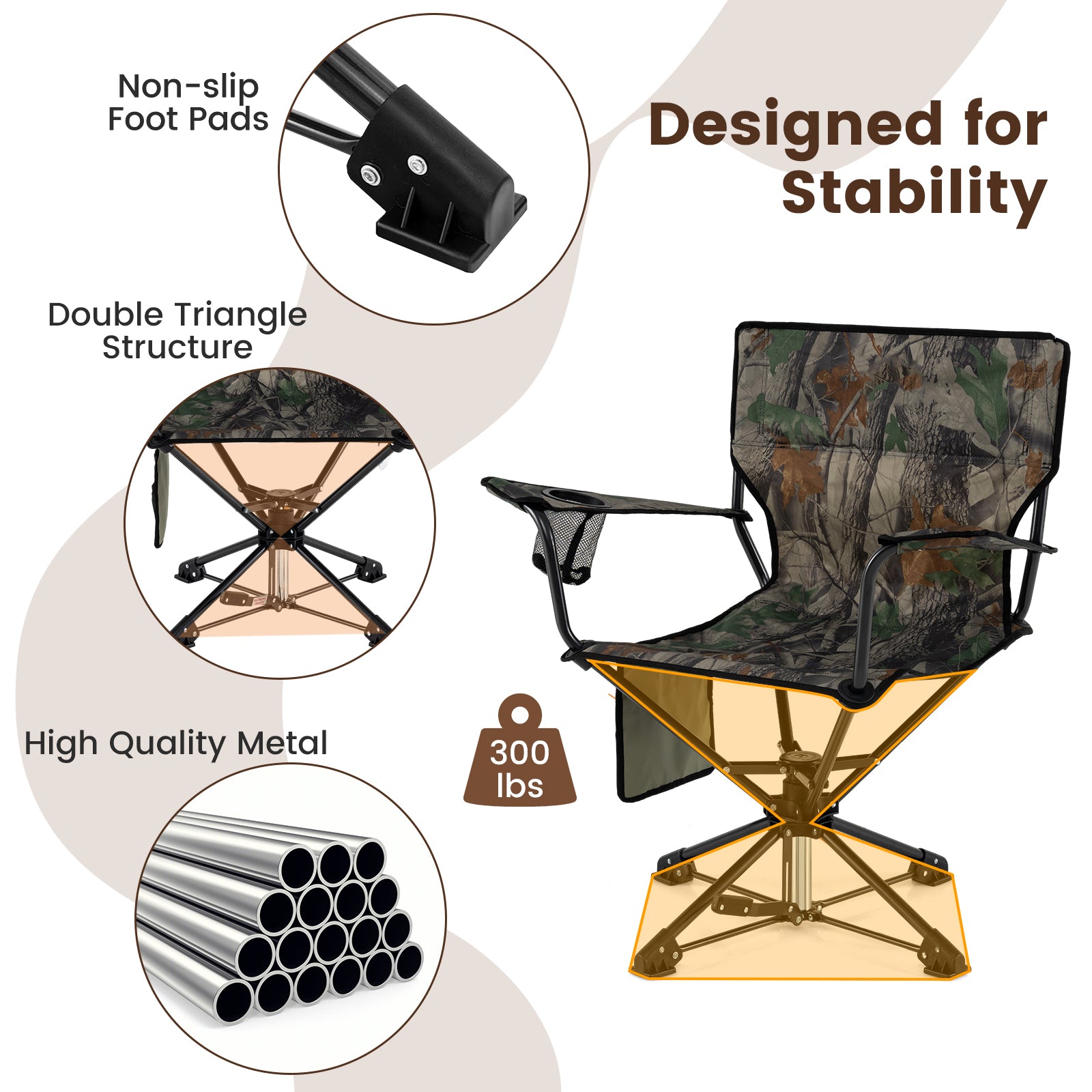 360° Swivel Hunting Chair, Foldable, Green Camping Furniture at Gallery Canada
