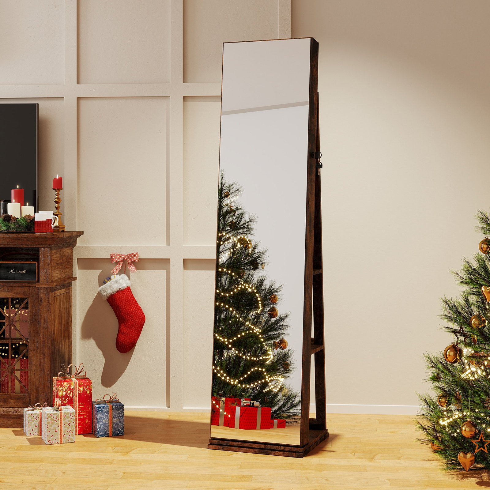 360° Swivel Jewelry Cabinet with Full Length Mirror, Rustic Brown Jewelry Armoires at Gallery Canada