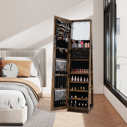 360° Swivel Jewelry Cabinet with Full Length Mirror, Rustic Brown Jewelry Armoires at Gallery Canada