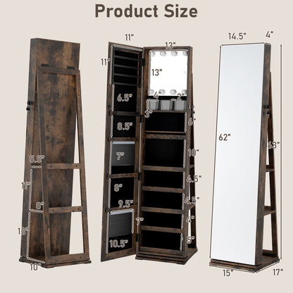360° Swivel Jewelry Cabinet with Full Length Mirror, Rustic Brown Jewelry Armoires at Gallery Canada