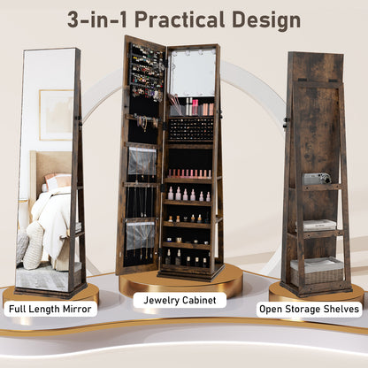 360° Swivel Jewelry Cabinet with Full Length Mirror, Rustic Brown Jewelry Armoires at Gallery Canada