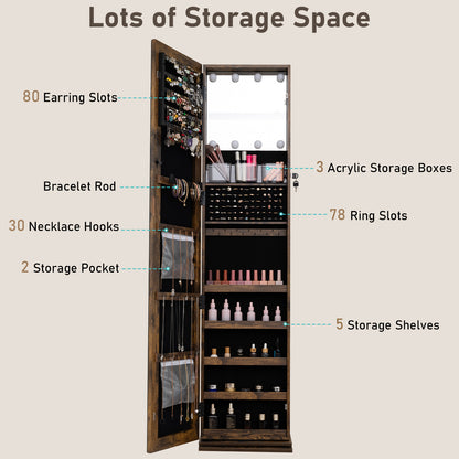 360° Swivel Jewelry Cabinet with Full Length Mirror, Rustic Brown Jewelry Armoires at Gallery Canada