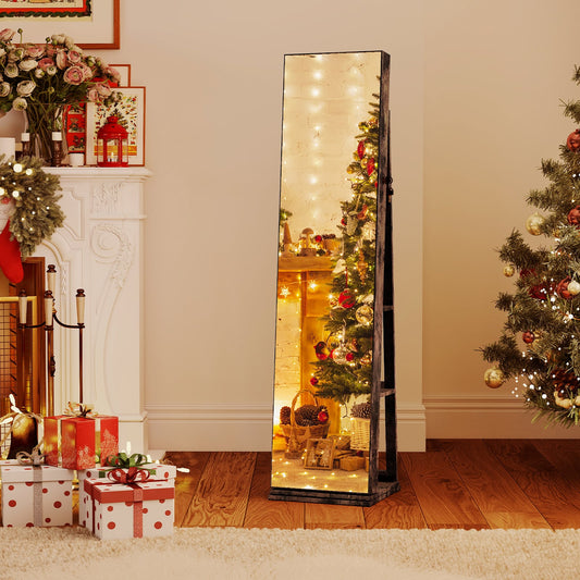 360° Swivel Jewelry Cabinet With Full Length Mirror, Rustic Brown Jewelry Armoires Rustic Brown at Gallery Canada