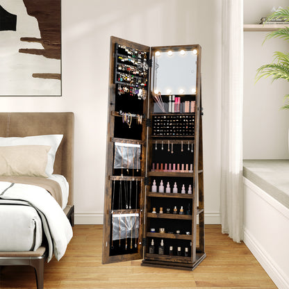 360° Swivel Jewelry Cabinet With Full Length Mirror, Rustic Brown Jewelry Armoires at Gallery Canada