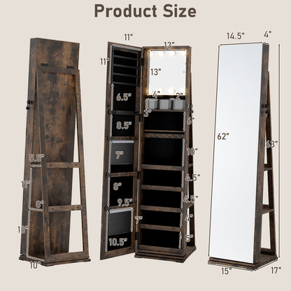 360° Swivel Jewelry Cabinet With Full Length Mirror, Rustic Brown Jewelry Armoires at Gallery Canada