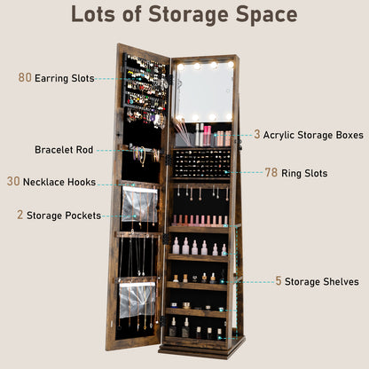 360° Swivel Jewelry Cabinet With Full Length Mirror, Rustic Brown Jewelry Armoires at Gallery Canada