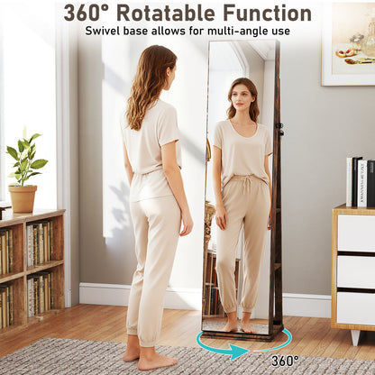 360° Swivel Jewelry Cabinet With Full Length Mirror, Rustic Brown Jewelry Armoires at Gallery Canada