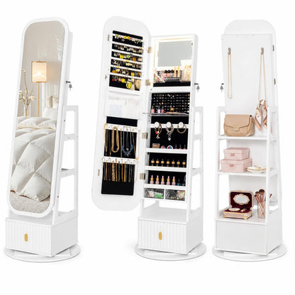360° Swivel Jewelry Cabinet, Full-Length Mirror, Dual Hooks, White Jewelry Armoires at Gallery Canada