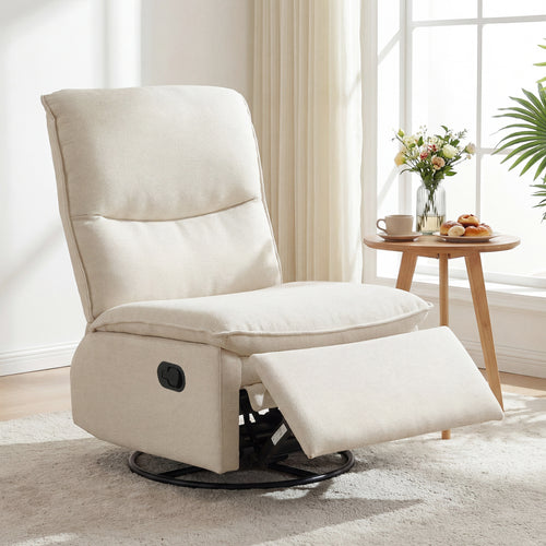 360° Swivel Rocking Chair, Cushioned Back, Living Room, Beige