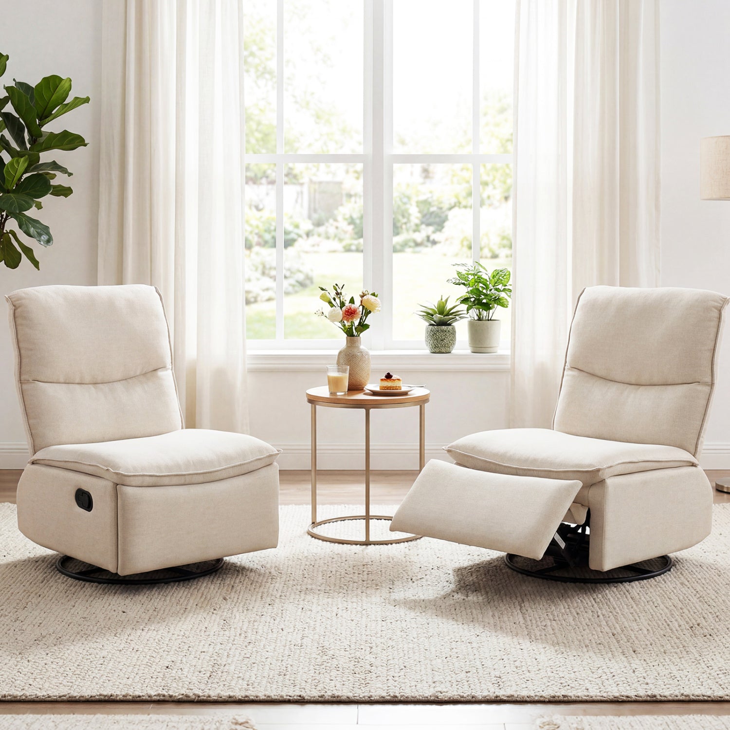 360° Swivel Rocking Chair, Cushioned Back, Living Room, Beige Recliners at Gallery Canada