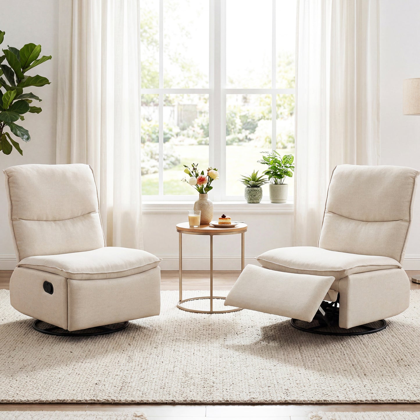 360° Swivel Rocking Chair, Cushioned Back, Living Room, Beige Recliners at Gallery Canada
