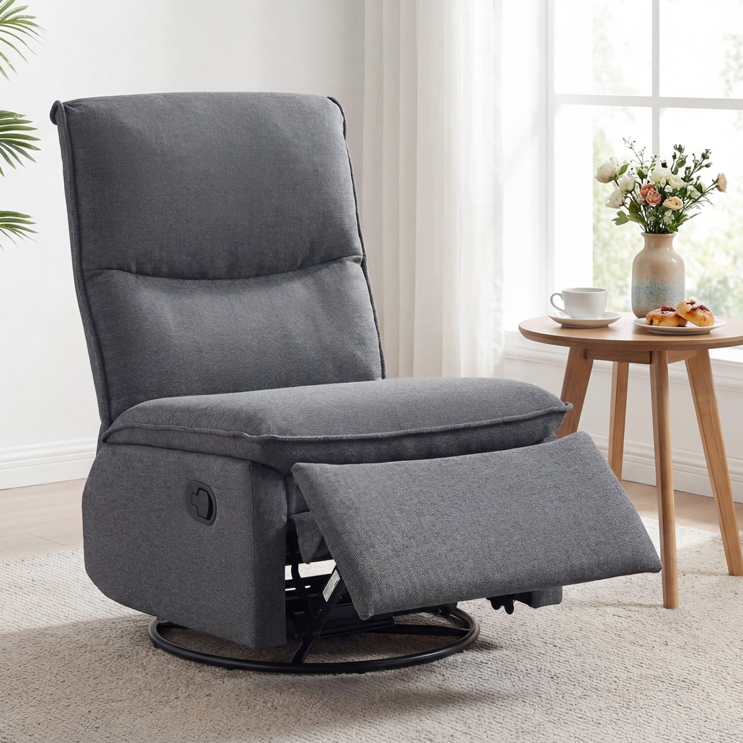 360° Swivel Rocking Chair, Cushioned Back, Gray Recliners at Gallery Canada