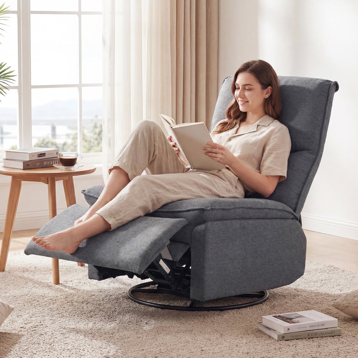 360° Swivel Rocking Chair, Cushioned Back, Gray Recliners at Gallery Canada