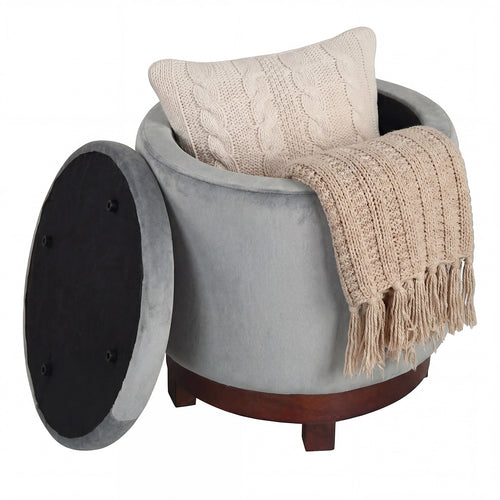 360° Swivel Velvet Foot Rest, Hidden Storage, Gray