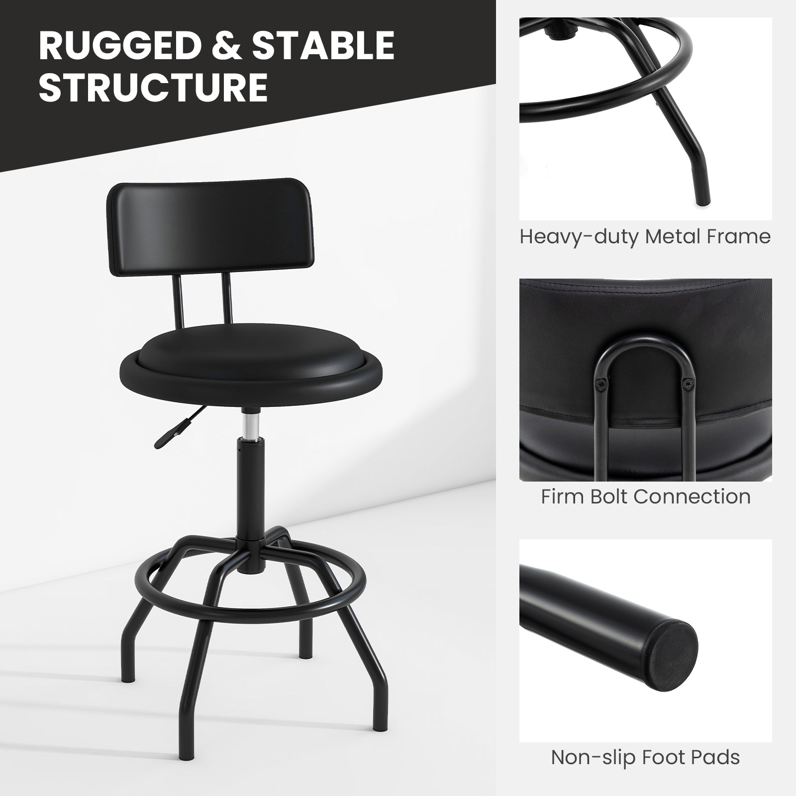 Set of 1/2 360° Swivel Counter Height Barstool with Padded Seat and Back-1 Piece, Black Bar Stools at Gallery Canada