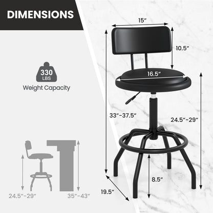 Set of 1/2 360° Swivel Counter Height Barstool with Padded Seat and Back-1 Piece, Black Bar Stools at Gallery Canada
