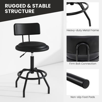 Set of 1/2 360° Swivel Counter Height Barstool with Padded Seat and Back-2 Pieces, Black Bar Stools at Gallery Canada