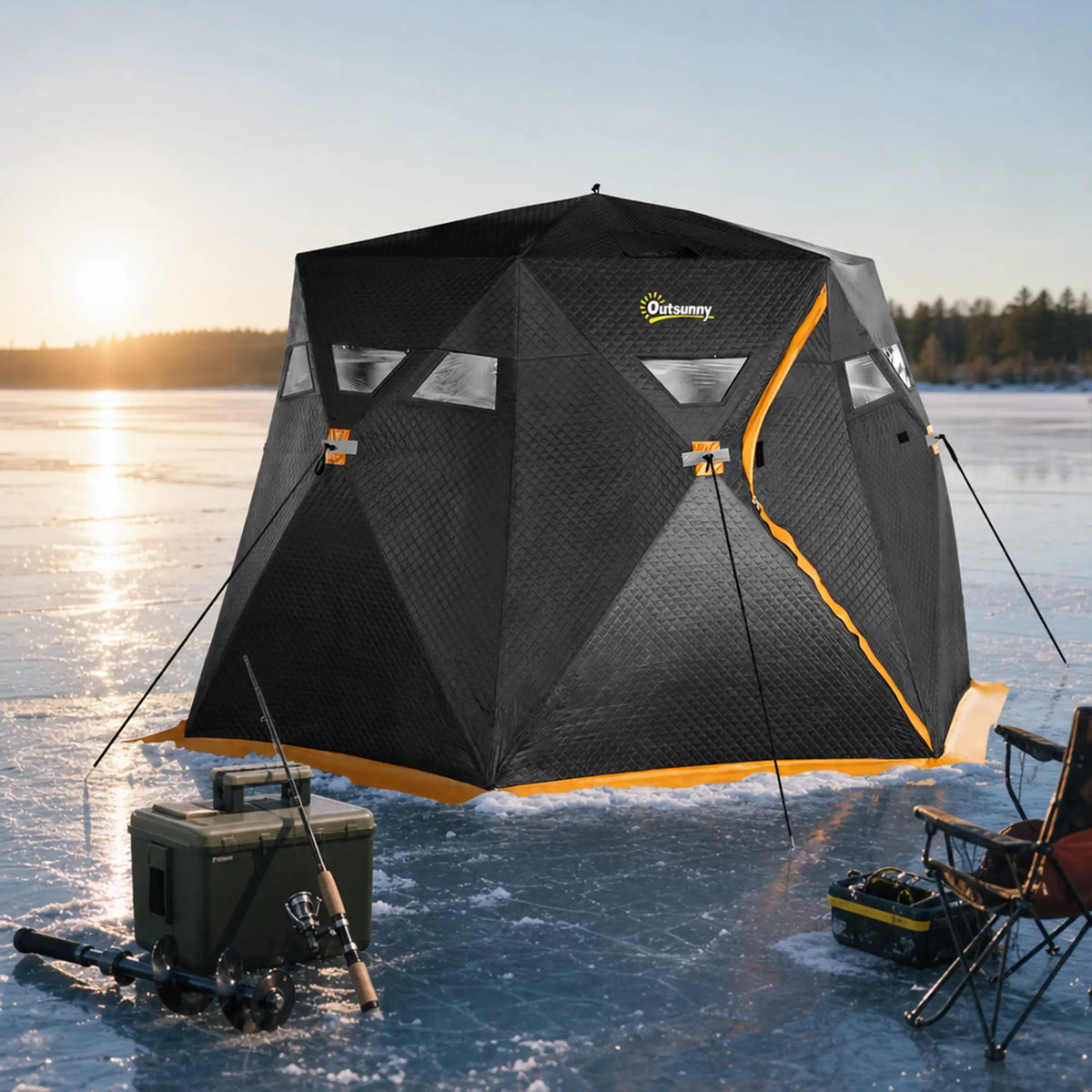 4 Person Insulated Ice Fishing Shelter, Pop-Up Tent with Carry Bag, 2 Doors, Black Ice Fishing Tents at Gallery Canada