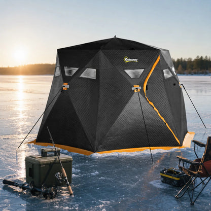 4 Person Insulated Ice Fishing Shelter, Pop-Up Tent with Carry Bag, 2 Doors, Black Ice Fishing Tents at Gallery Canada