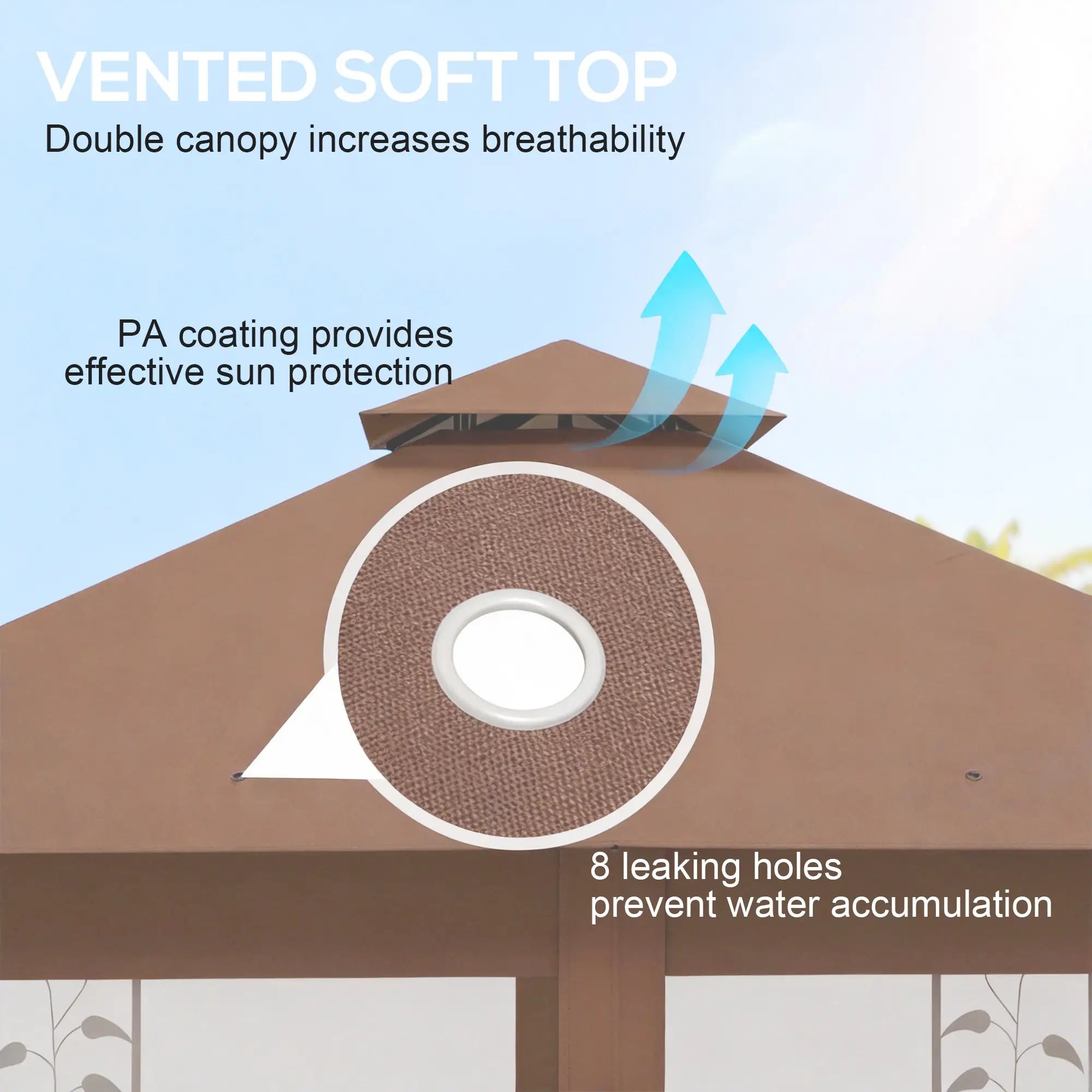 10'x10' Dark Brown Steel Patio Gazebo, Soft-Top Sun Shelter, Dark Brown Gazebos at Gallery Canada