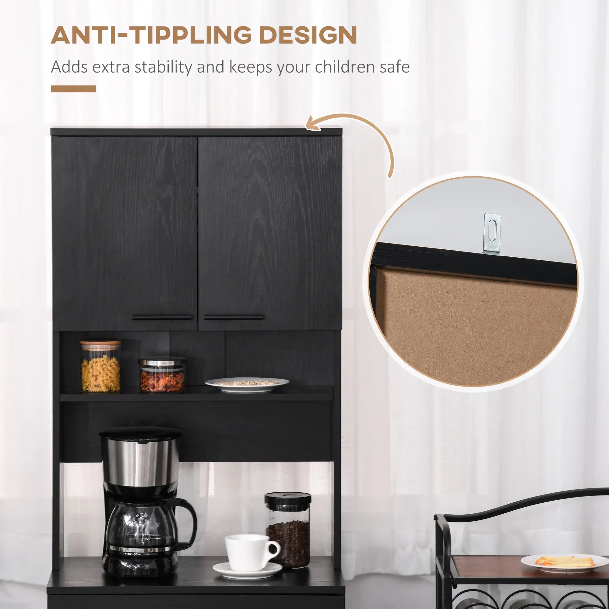 Modern Kitchen Buffet with Hutch, Wooden Storage Cupboard, Black Kitchen Pantry Cabinets at Gallery Canada