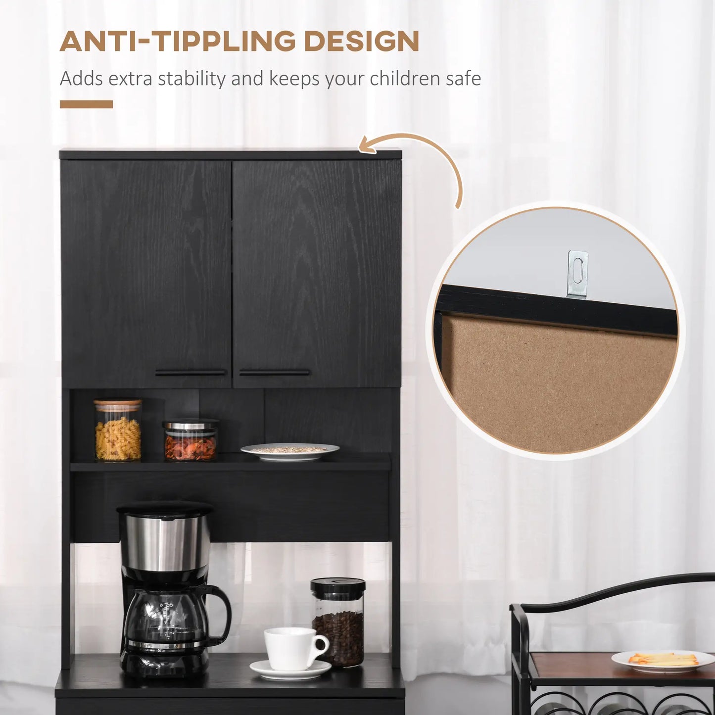 Modern Kitchen Buffet with Hutch, Wooden Storage Cupboard, Black Kitchen Pantry Cabinets at Gallery Canada