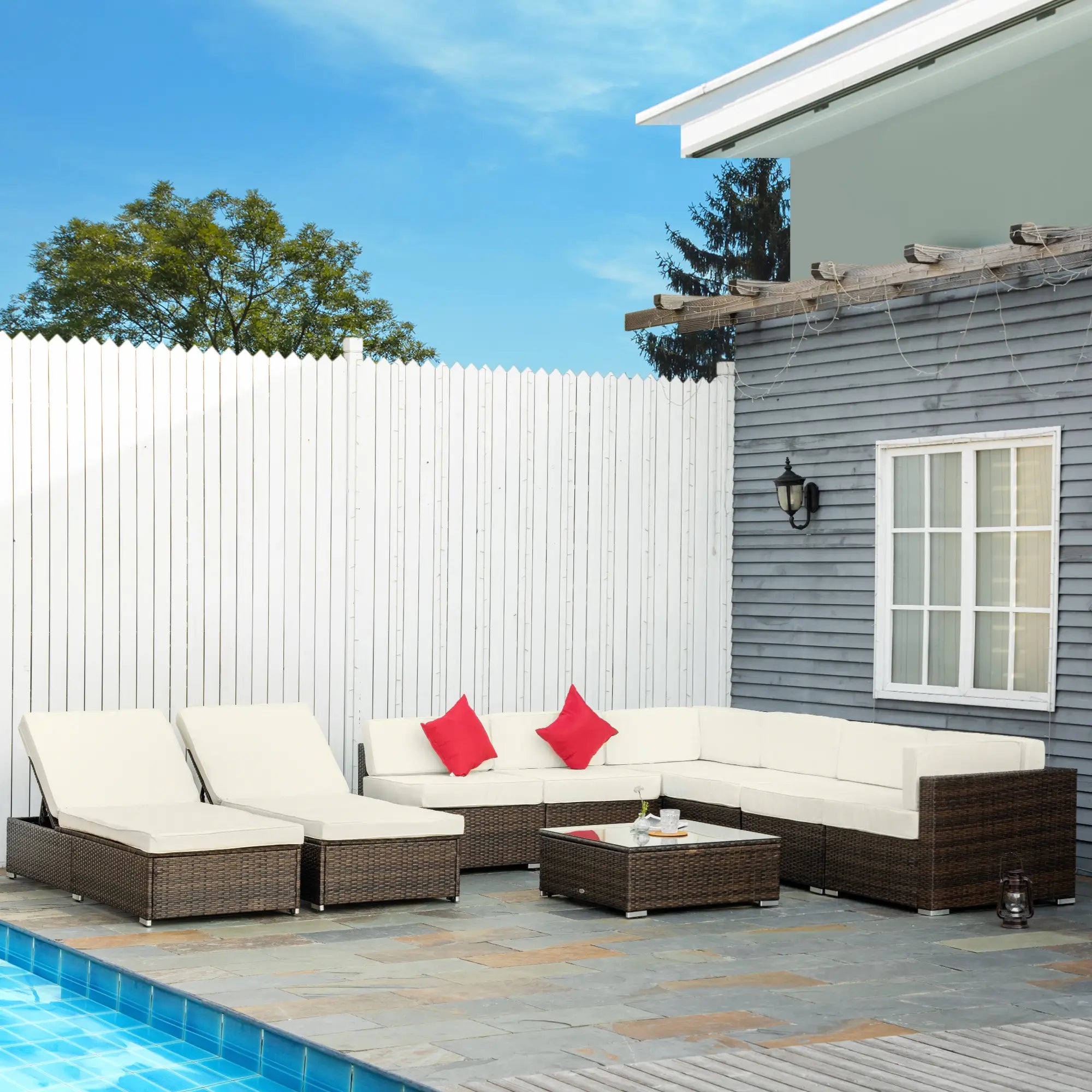 9 Piece Wicker Patio Set, Cream White Patio Furniture Sets at Gallery Canada