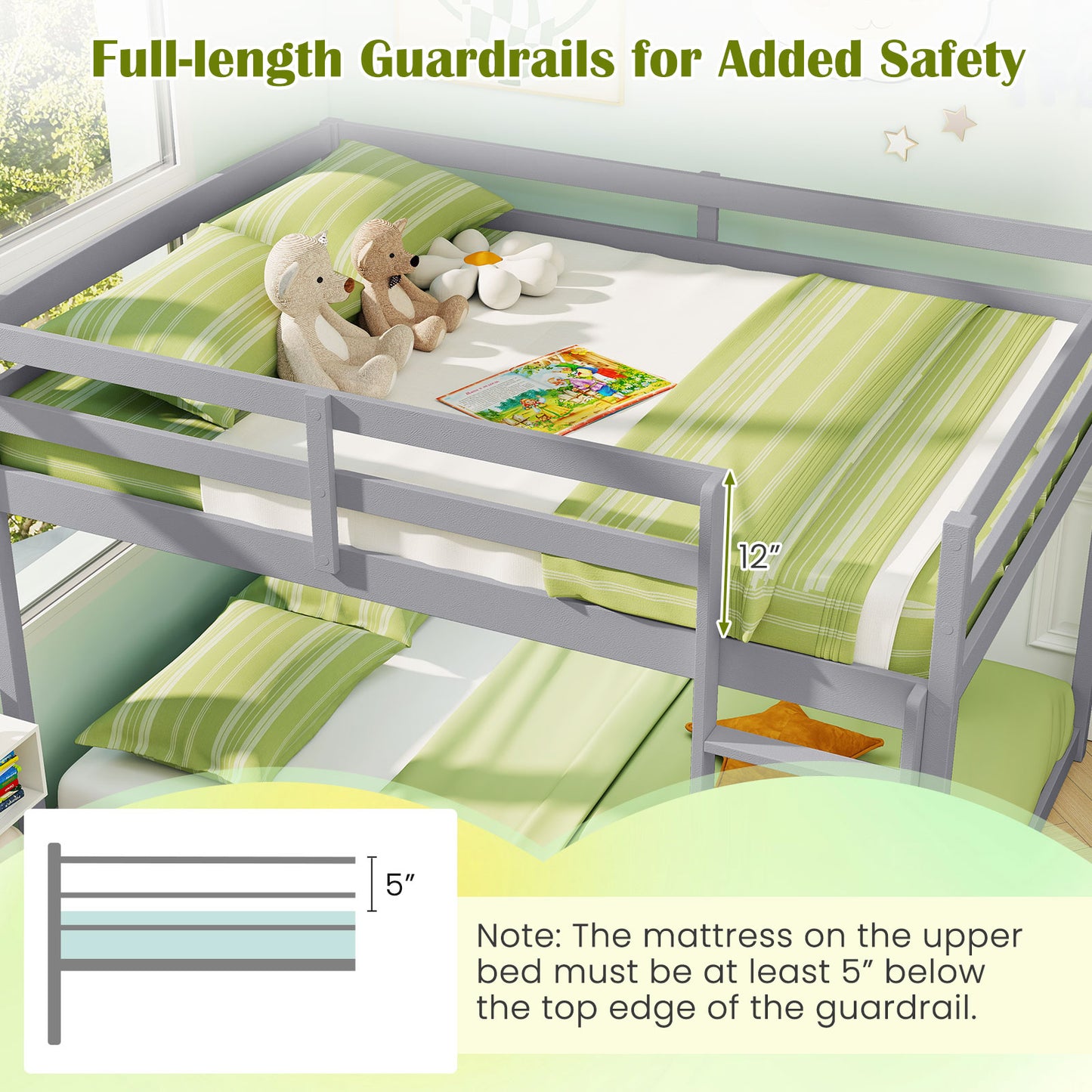Full Over Full Bunk Bed Low-to-ground Bunk Bed, Gray Bunk Bed Frame at Gallery Canada