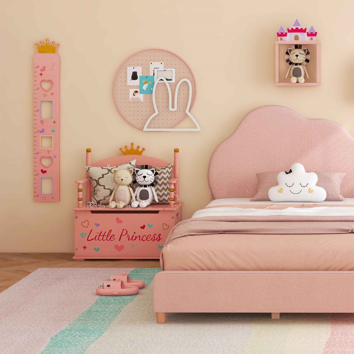 5 Pieces Kids' Room Bundle: Twin Bed Frame Wardrobe Closet Vanity Table and Stool Set Toddler & Kids Furniture at Gallery Canada