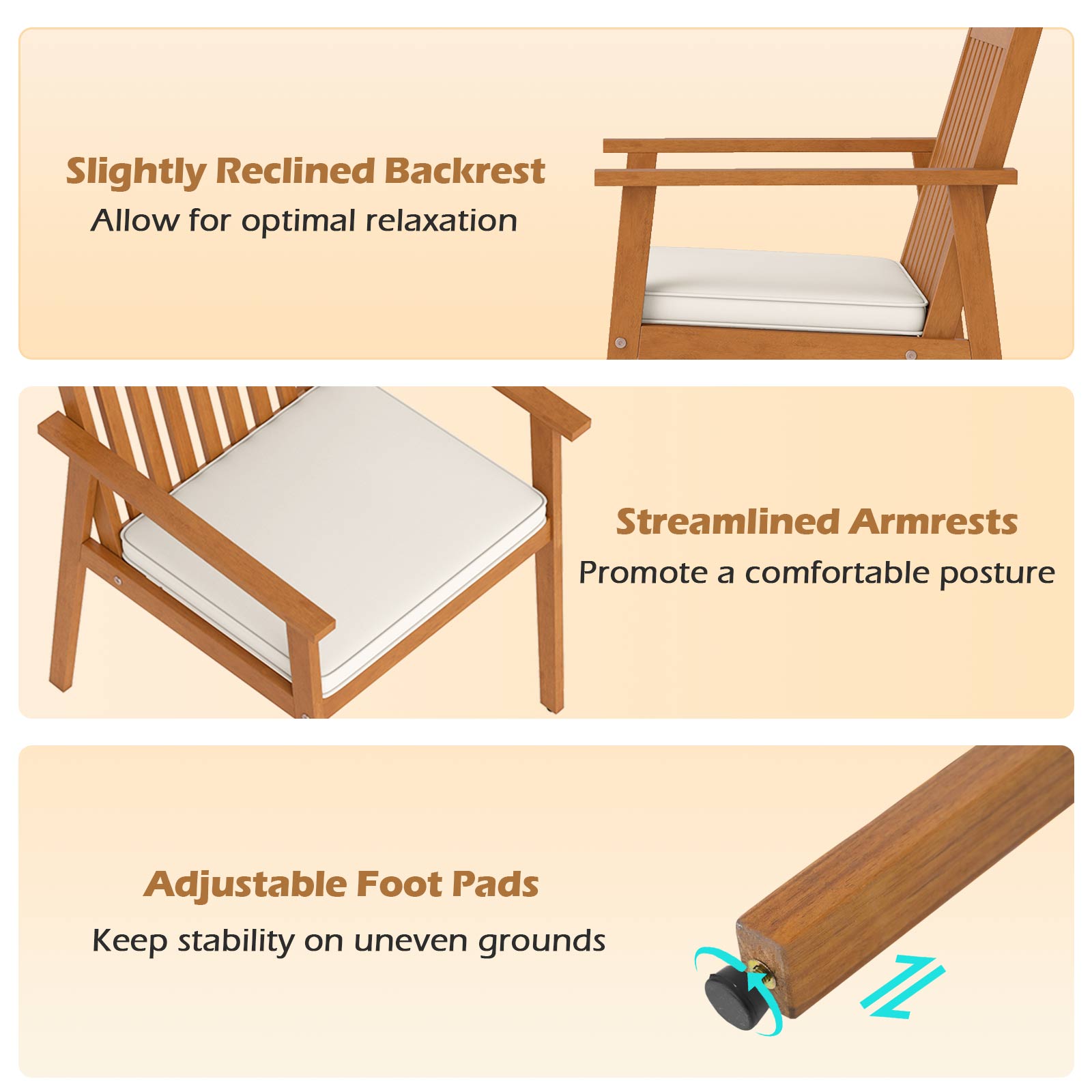 2 Pieces Patio Dining Chairs Outdoor Acacia Wood Chairs with Removable Padded Cushion, Natural Patio Dining Chairs at Gallery Canada