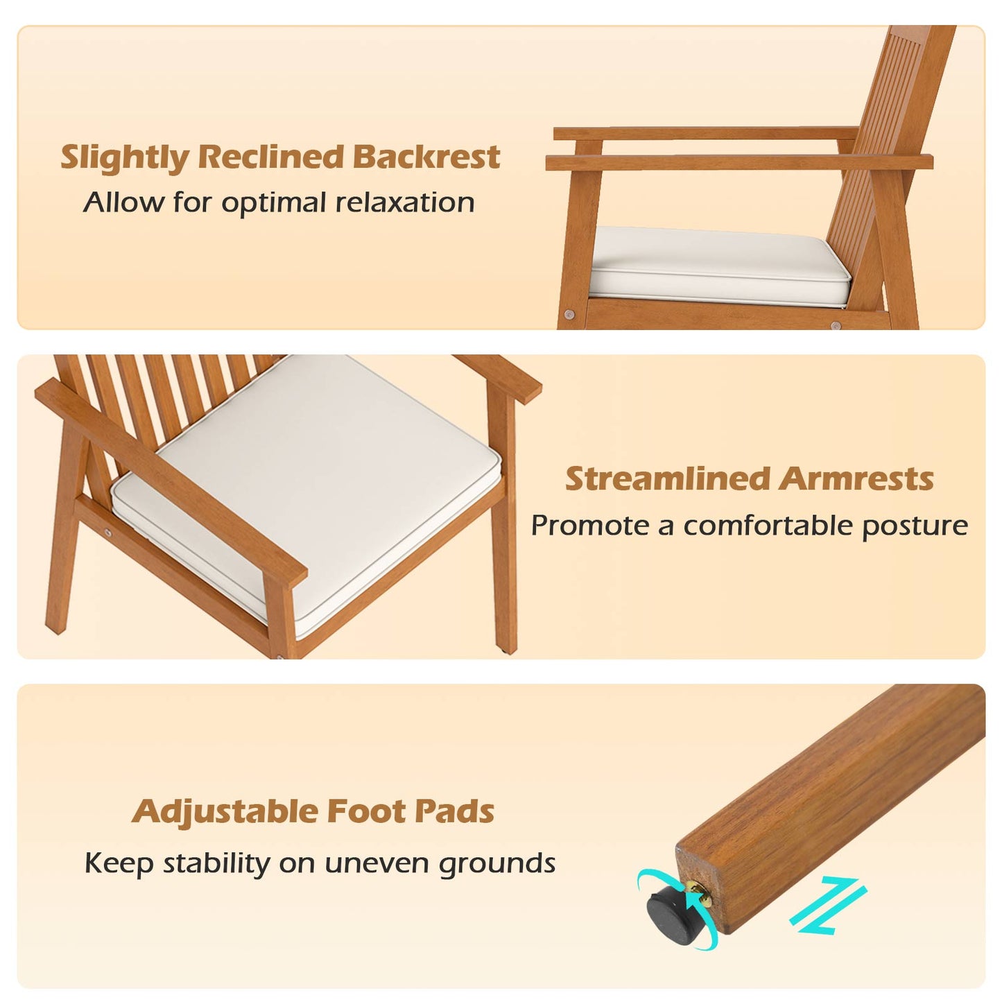 2 Pieces Patio Dining Chairs Outdoor Acacia Wood Chairs with Removable Padded Cushion, Natural Patio Dining Chairs at Gallery Canada