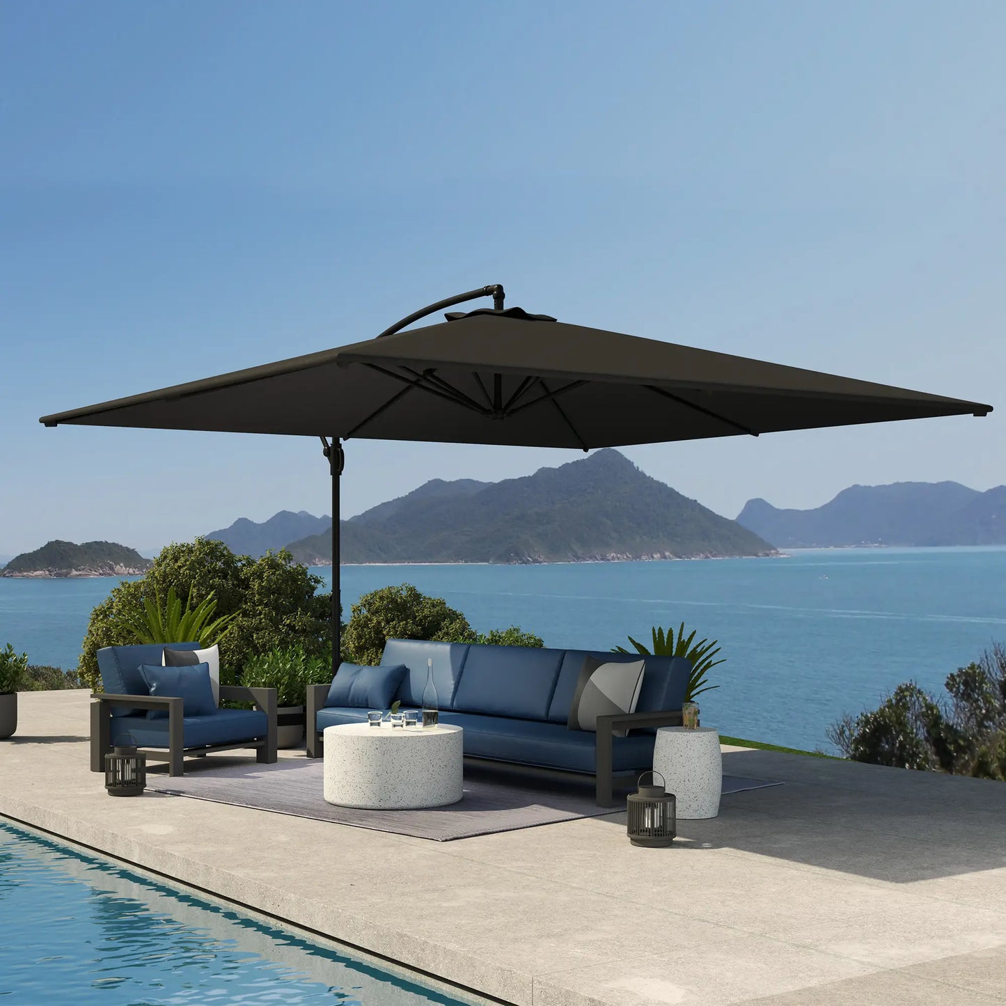 Rectangular Cantilever Parasol 111" x 150.4", Adjustable Tilt, UPF50+, Grey Offset Cantilever Umbrellas at Gallery Canada