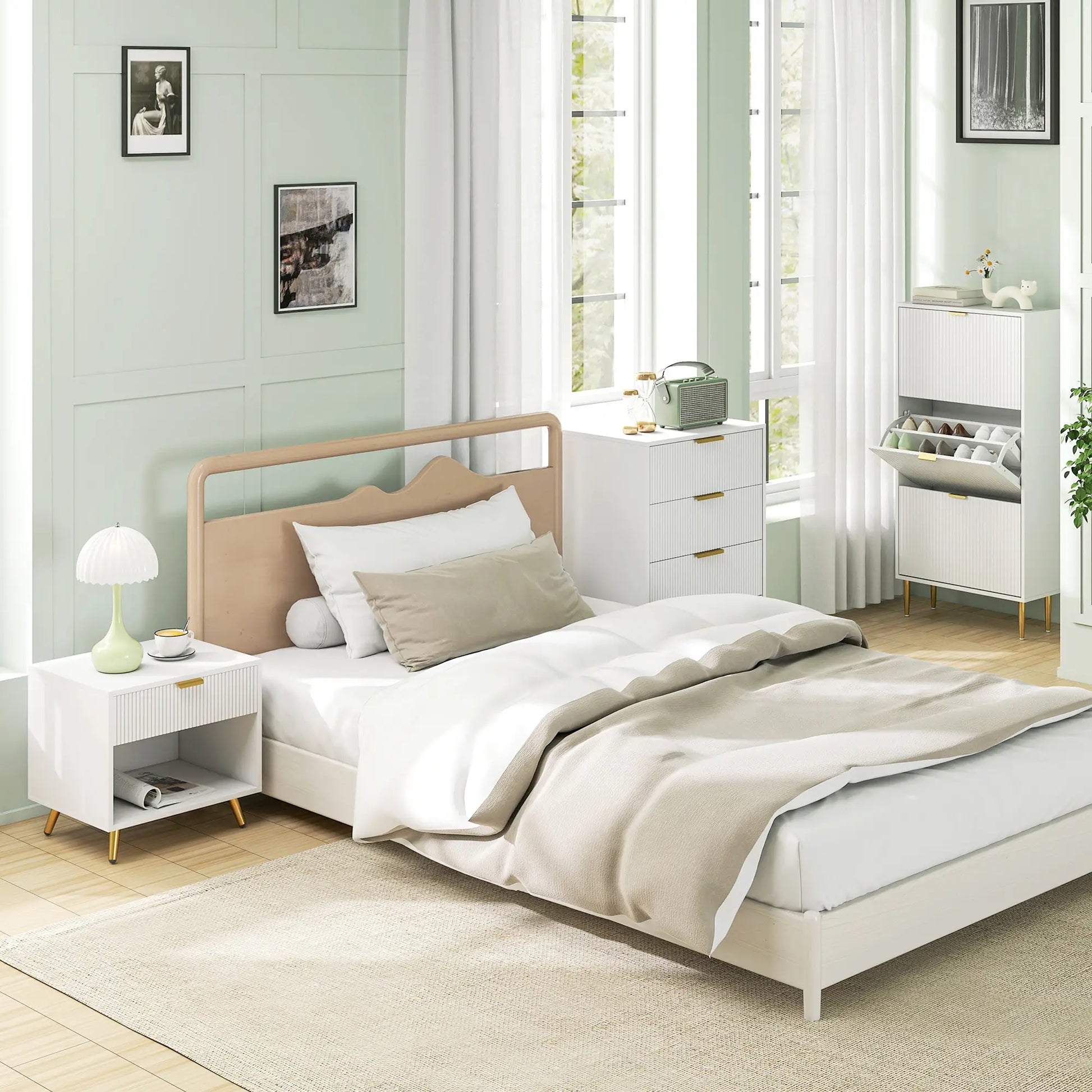 Modern Nightstand with Drawer, Open Compartment, White Bedside Tables at Gallery Canada
