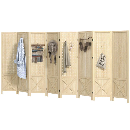 Wooden Room Divider With Pegboard Display, 8 Panel Folding Privacy Screen, Natural Wood Room Dividers Natural at Gallery Canada