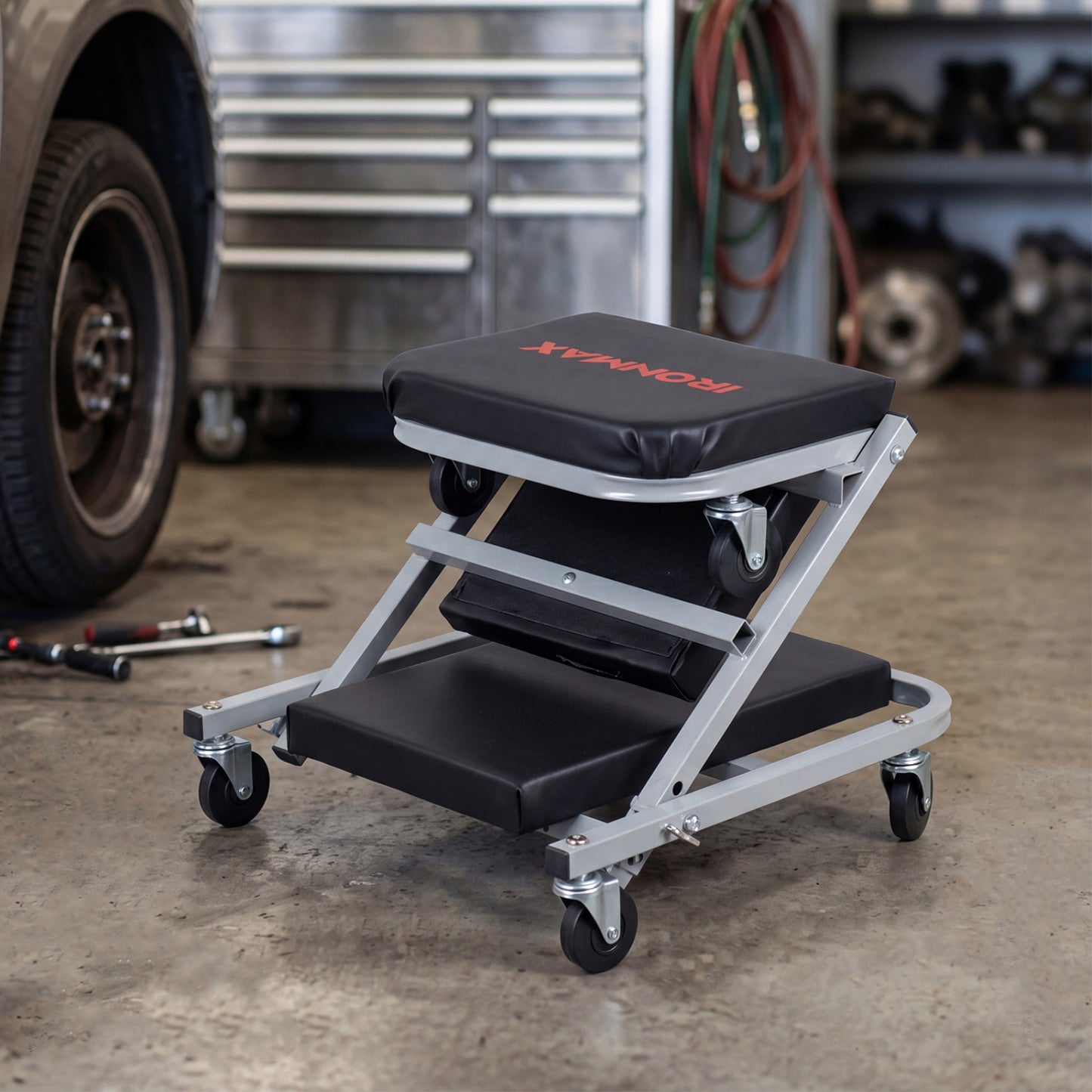 36" 2-in-1 Mechanic Creeper and Z-Seat, Black & Gray