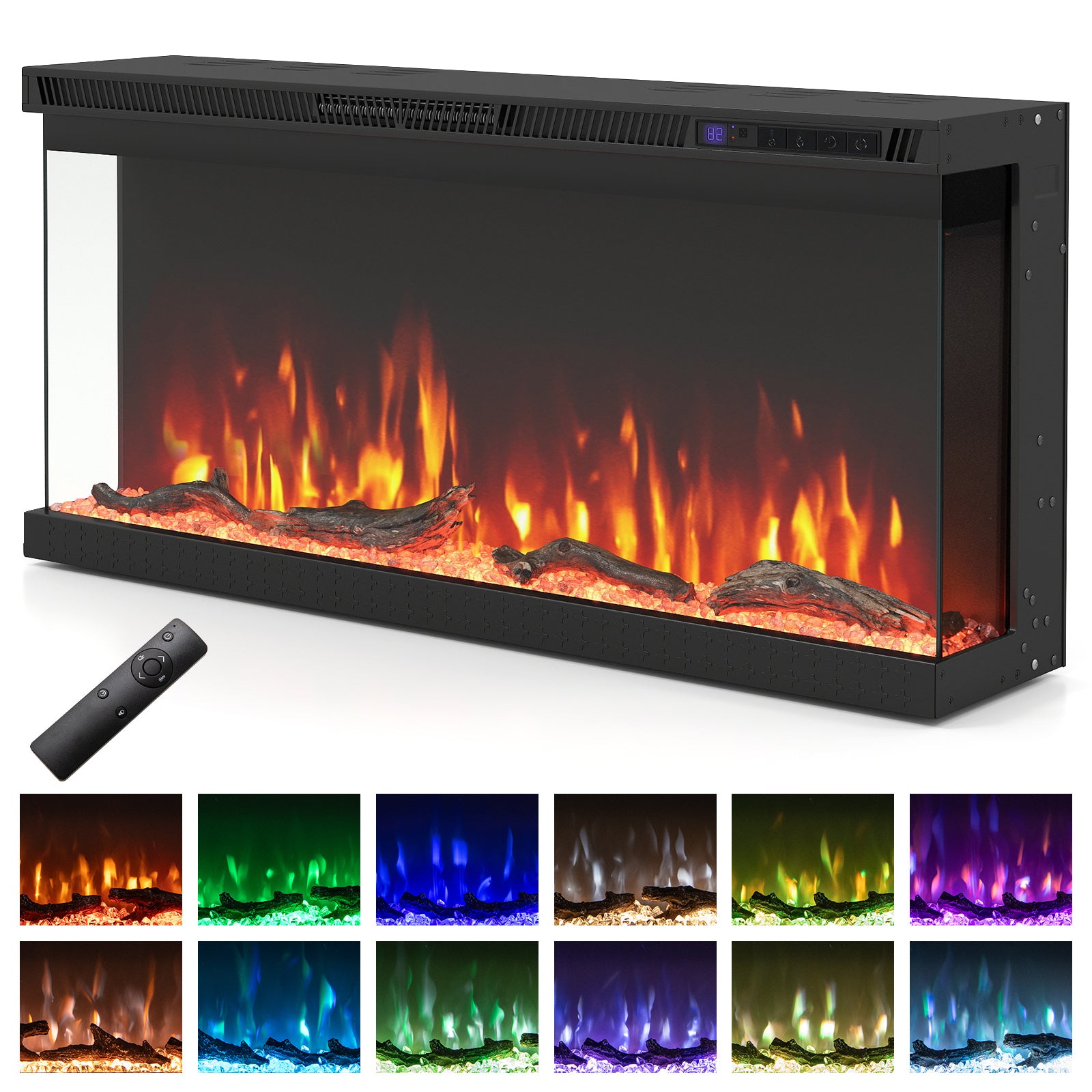 36/40/50/60 Inch Wide 3-Sided Electric Fireplace Insert with Remote Control and 12 Flame Colors-36 Inch Appliances at Gallery Canada