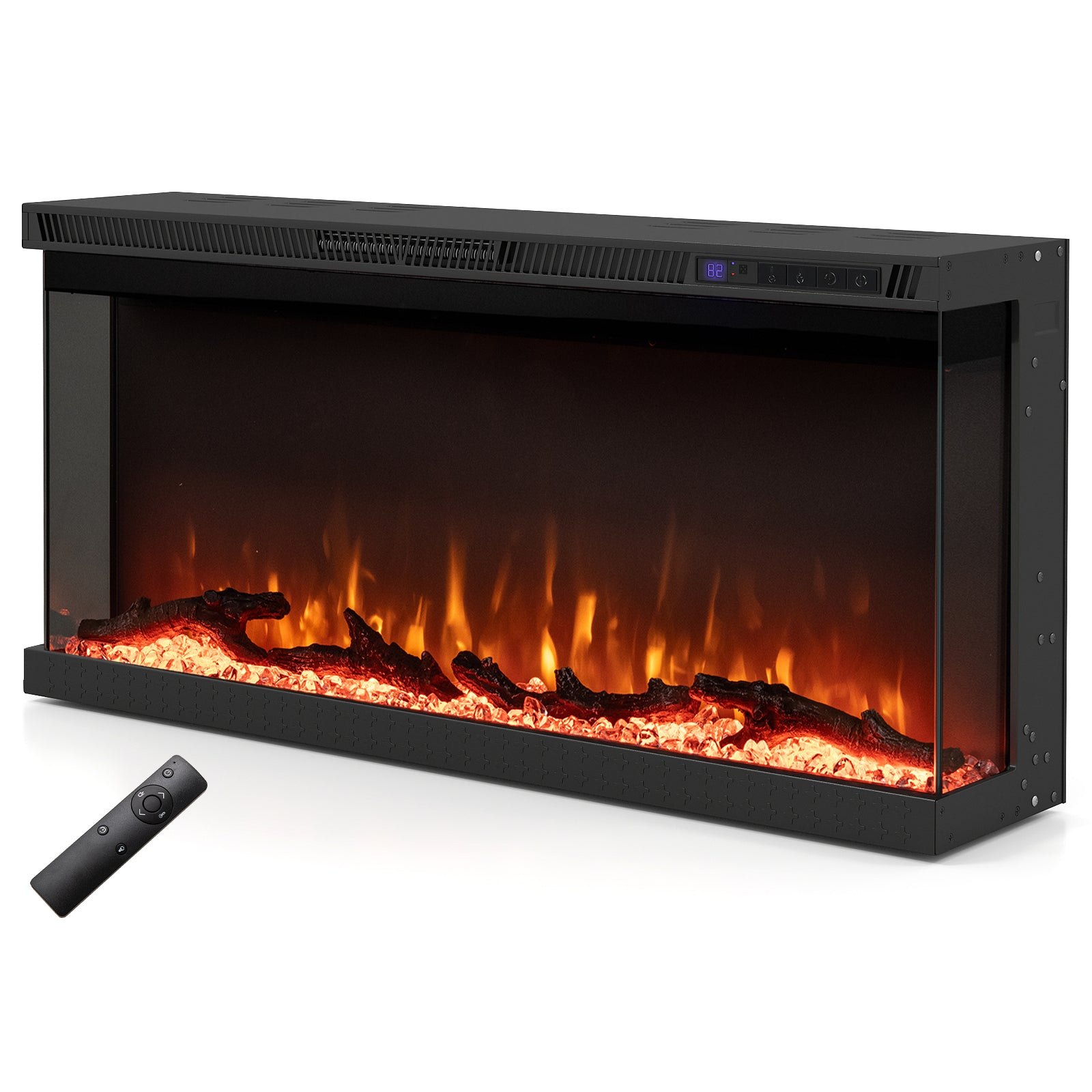 36/40/50/60 Inch Wide 3-Sided Electric Fireplace Insert with Remote Control and 12 Flame Colors-36 Inch Appliances at Gallery Canada