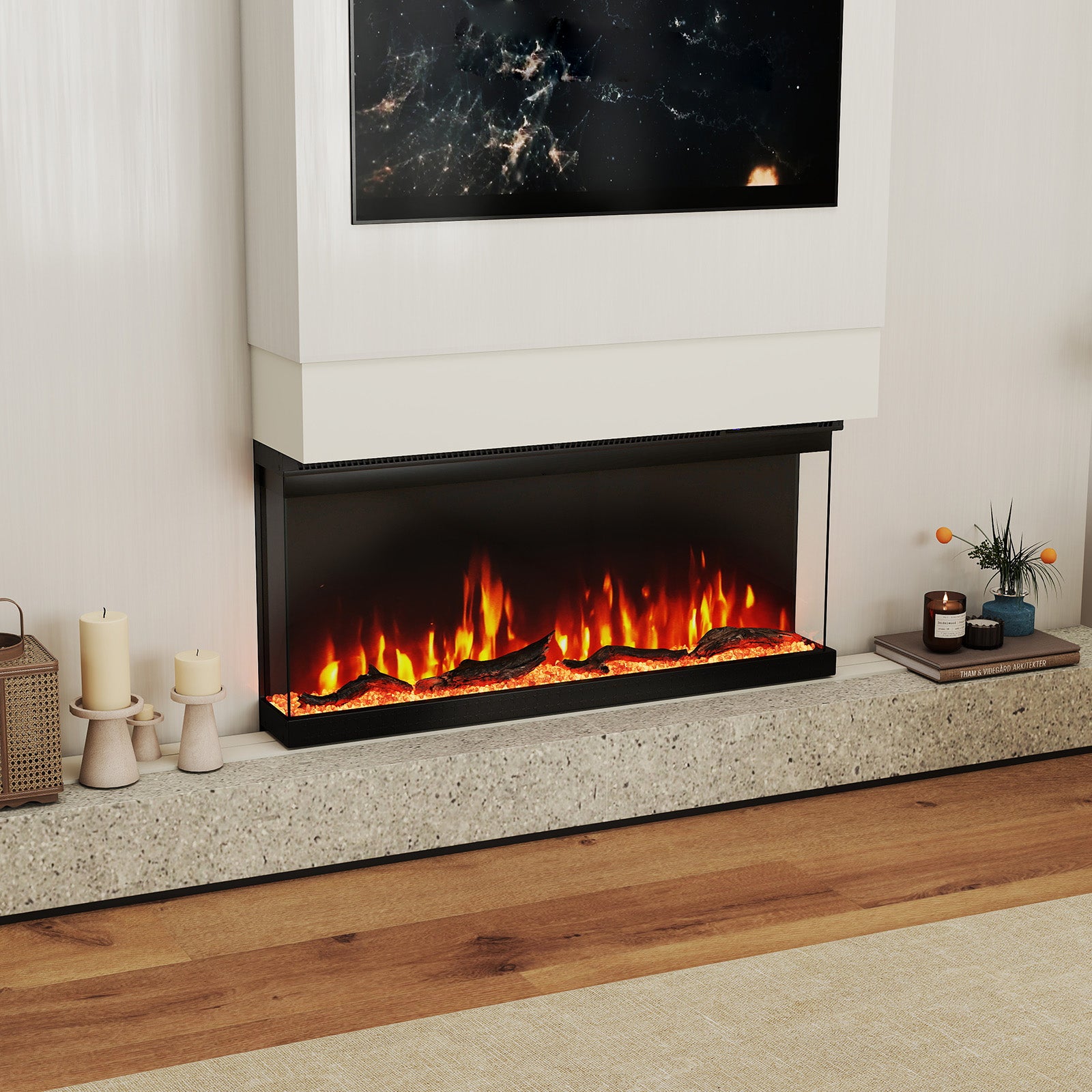 36/40/50/60 Inch Wide 3-Sided Electric Fireplace Insert with Remote Control and 12 Flame Colors-36 Inch Appliances at Gallery Canada